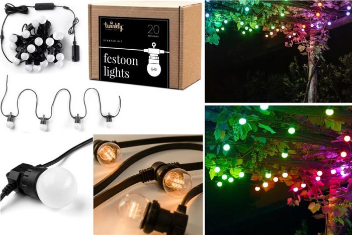 Гірлянда Smart LED Twinkly Festoon RGB 20 G45 IP44 10м кабель чорний
