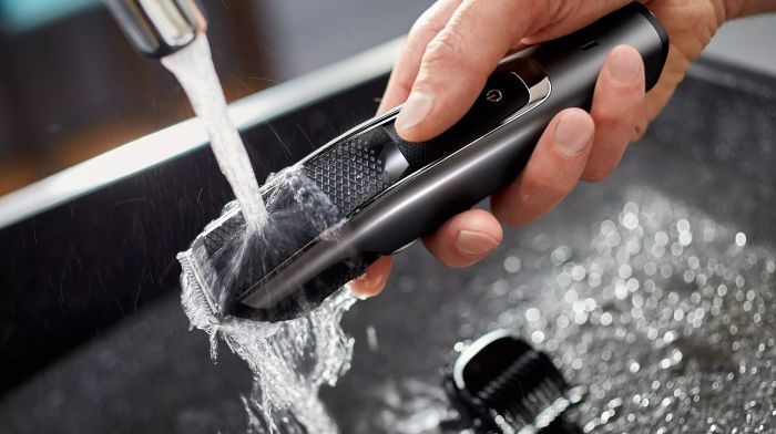 Тример Philips Beardtrimmer series 5000, для бороди і вусів, мережа+акум., насадок-2, чохол, сталь, чорний