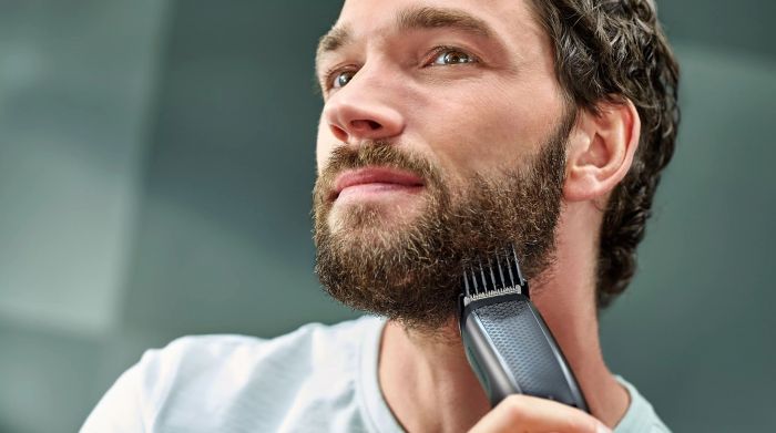 Тример Philips Beardtrimmer series 5000, для бороди і вусів, мережа+акум., насадок-2, чохол, сталь, чорний
