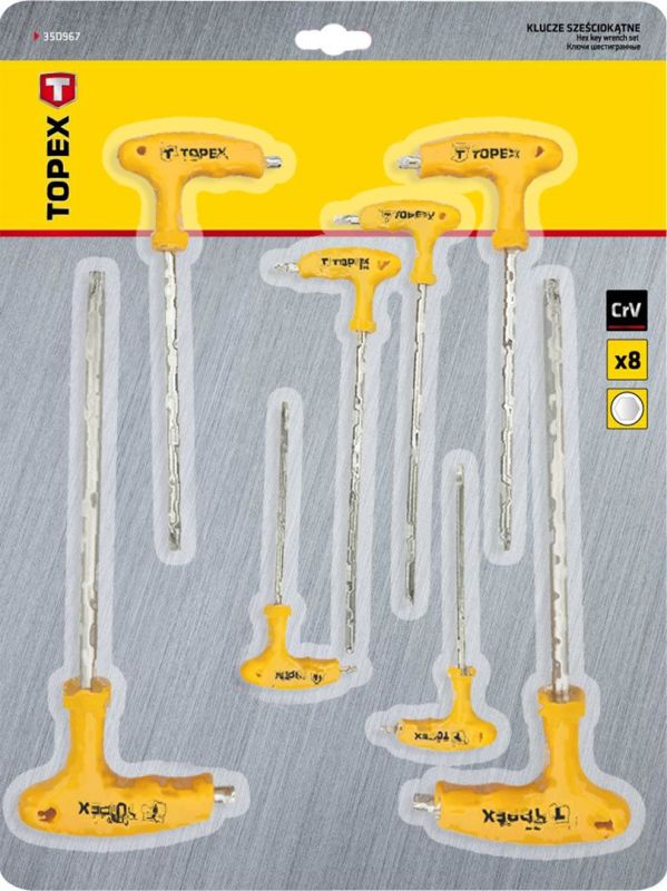 Ключі шестигранні TOPEX, набір 8шт, Т-подібне руків'я, CrV, 2-10мм