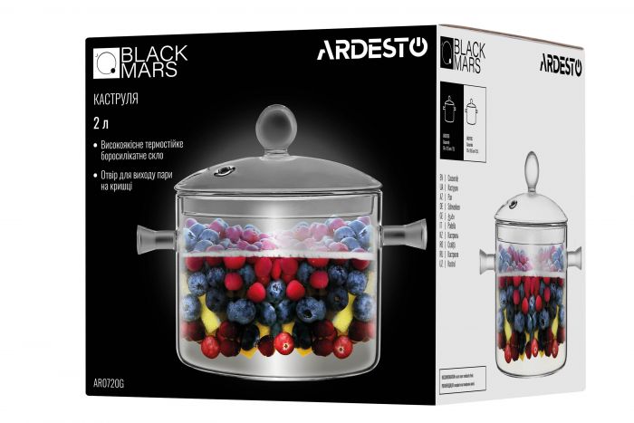 Каструля з кришкою Ardesto Black Mars, 2л, боросилікатне скло