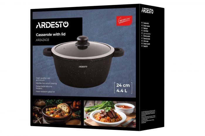 Каструля зі скляною кришкою Ardesto Gemini Anzio, 4.4л, алюміній, чорний