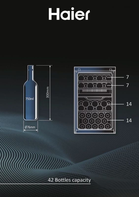 Холодильник Haier для вина, 82x49.7х58.5, холод.відд.-106л, зон - 2, бут-42, ST, дисплей, чорний