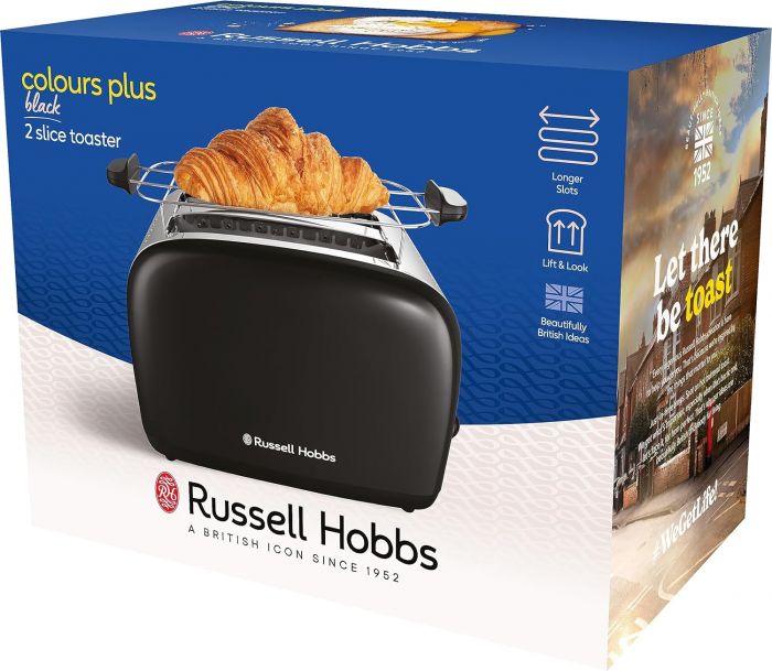 Тостер Russell Hobbs Colours Plus 1600Вт, підігрів, розморожування, метал., чорний