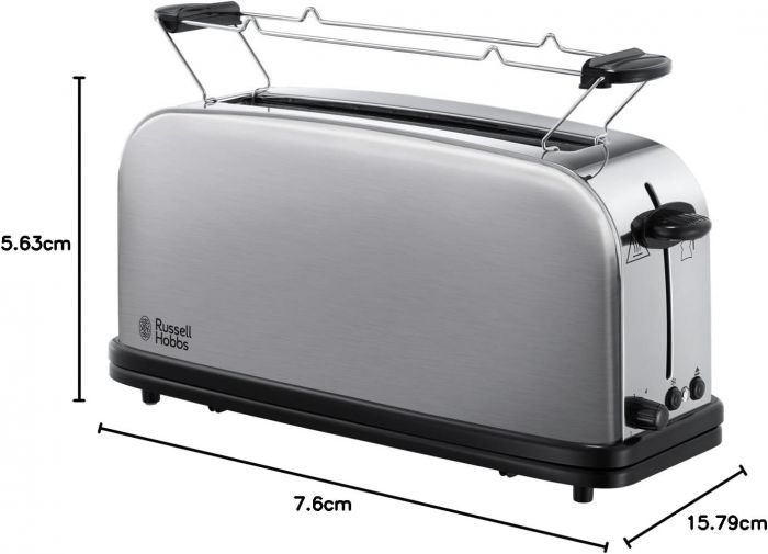 Тостер Russell Hobbs Oxford 1000Вт, довгі слоти, метал, сріблястий