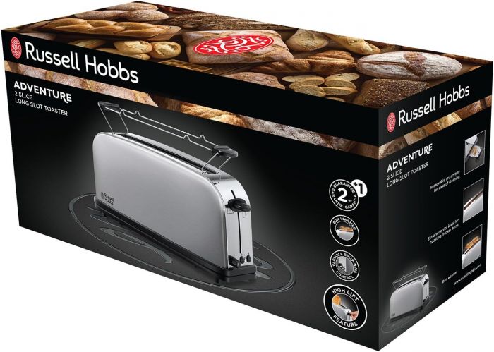 Тостер Russell Hobbs Oxford 1000Вт, довгі слоти, метал, сріблястий