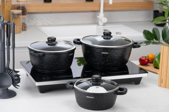 Каструля зі скляною кришкою Ardesto Gemini Anzio, 4.4л, алюміній, чорний
