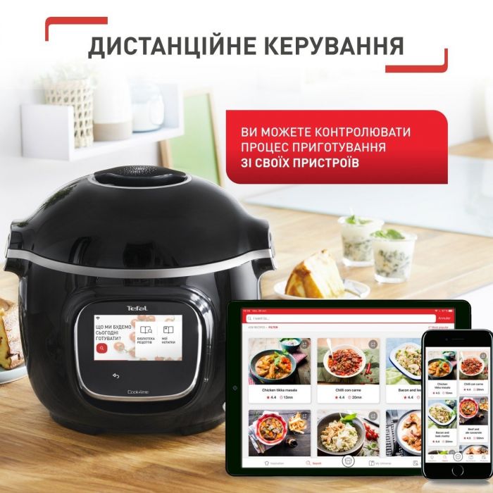 Мультиварка-скороварка Tefal Cook4me Touch, 1600Вт, чаша-6л, сенсорне керув., 13 програм, метал/пластик, чорний