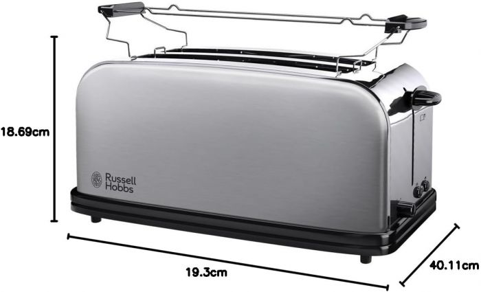 Тостер Russell Hobbs Oxford 1600Вт, довгі слоти на 4 тости, метал, сріблястий