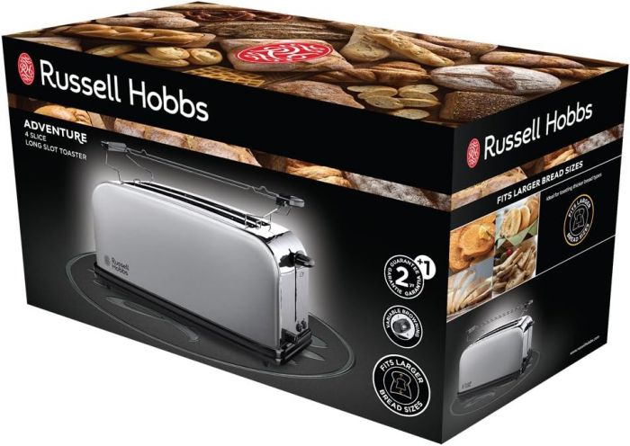 Тостер Russell Hobbs Oxford 1600Вт, довгі слоти на 4 тости, метал, сріблястий