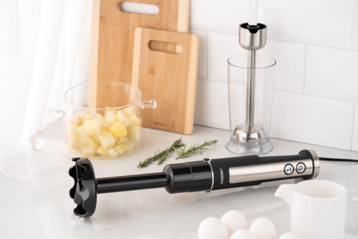 Блендер Ardesto заглибний 1000Вт, 3в1, чаша-600мл, чопер-500мл, насадка для пюре, чорно-сріблястий