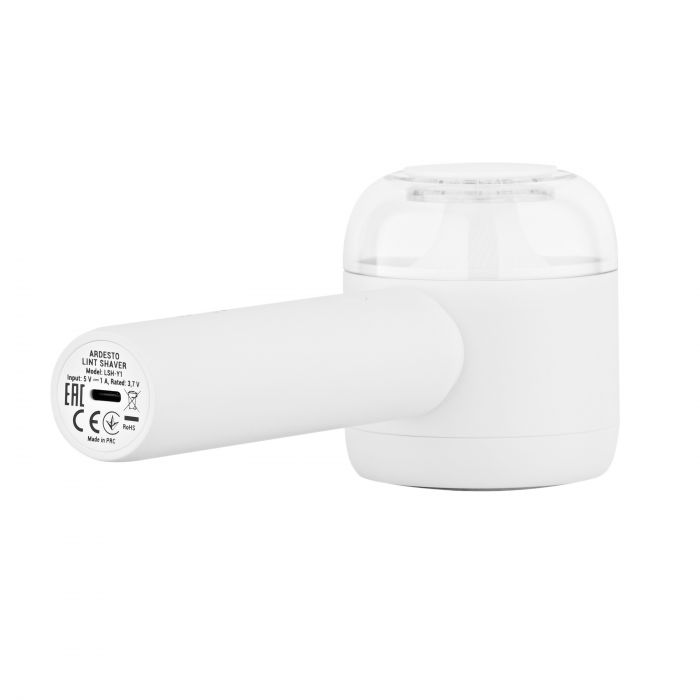 Машинка для видалення катишків Ardesto, 8500 обертів на хв, велика площа лез, 90 хв. роботи на одному заряді, USB-C > USB-A, білий