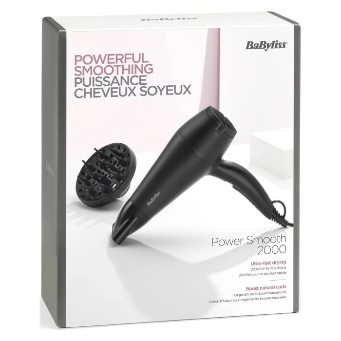 Фен Babyliss, 2000Вт, 2 режими, іонізація, хол. обдув, 2 насадки, чорний
