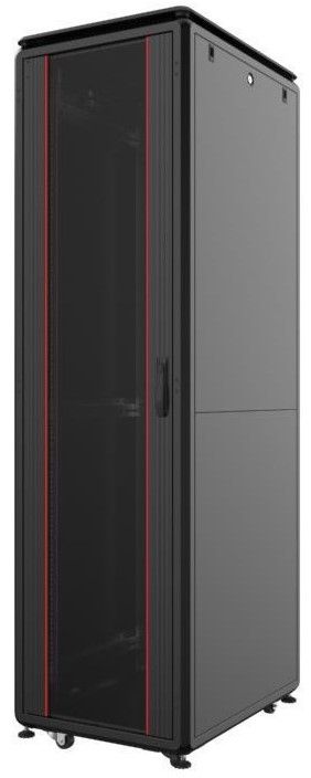 Шафа MIRSAN 19", 26U, GTV, скляні двері, 600x600 мм, максимально 2000 кг, чорна