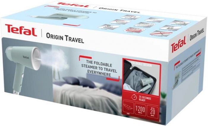 Відпарювач Tefal компактний Origin Travel, 1200Вт, 70мл, постійна пара - 20гр, металева підошв., білий