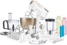 Кухонна машина Sencor 1000Вт, чаша-метал, корпус-пластик, насадок-15, біло-золотий