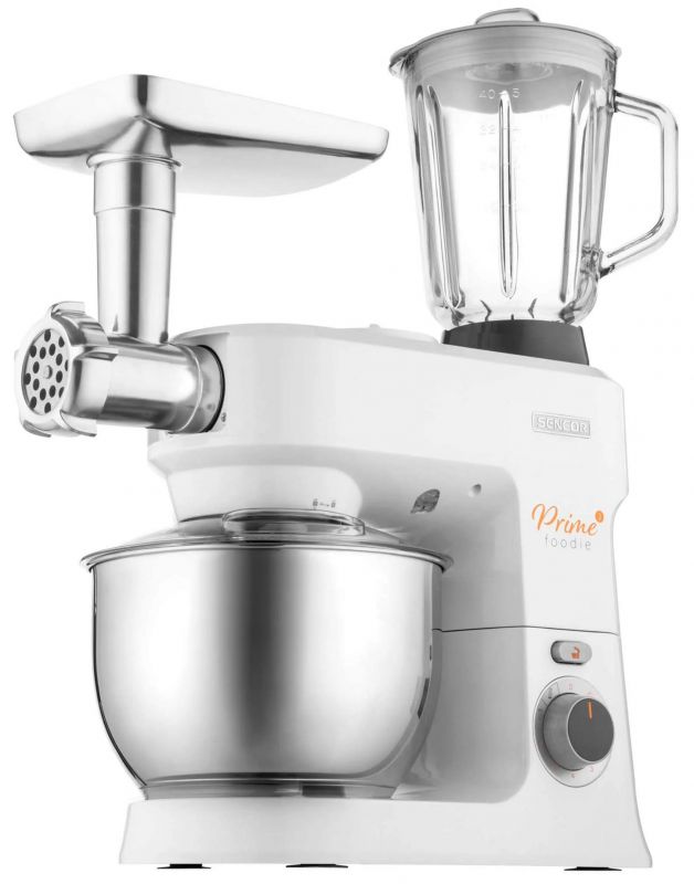 Кухонна машина Sencor 1000Вт, чаша-метал, корпус-пластик, насадок-12, білий