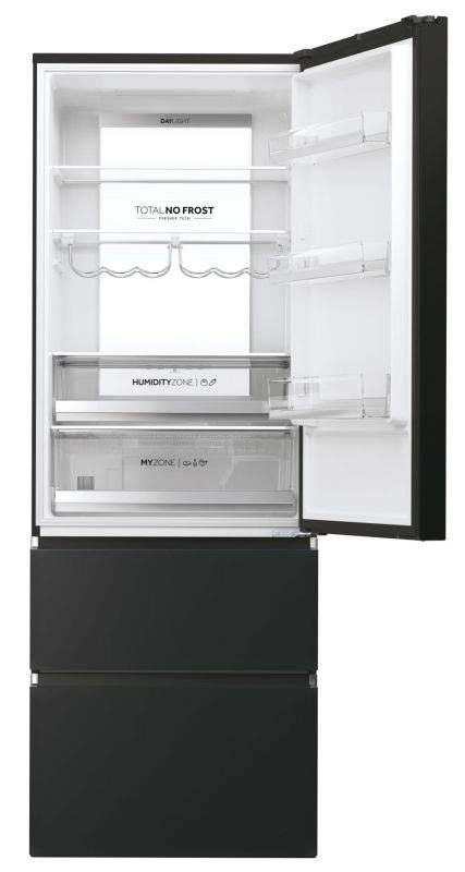 Холодильник Haier багатодверний, 200.6x70х67.5, холод.відд.-343л, мороз.відд.-140л, 3дв., А++, NF, інв., дисплей, зона нульова, чорний