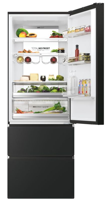 Холодильник Haier багатодверний, 200.6x70х67.5, холод.відд.-343л, мороз.відд.-140л, 3дв., А++, NF, інв., дисплей, зона нульова, чорний