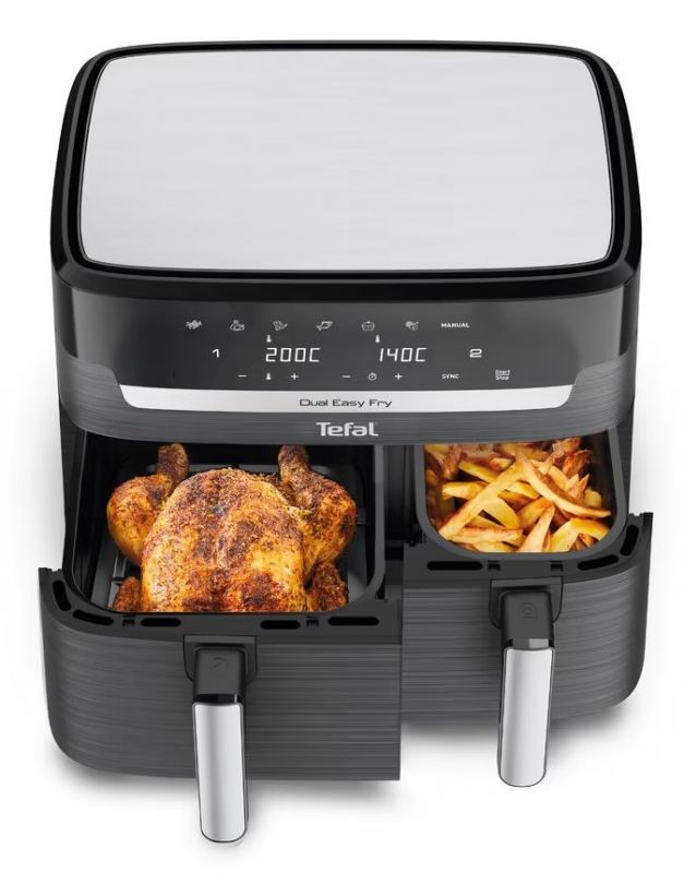 Мультипіч Tefal Dual EasyFry&Grill AirFryer, 2700Вт, чаша-5.2+3.1л, сенсорне керув., 2 чаши, гриль, пластик, чорний