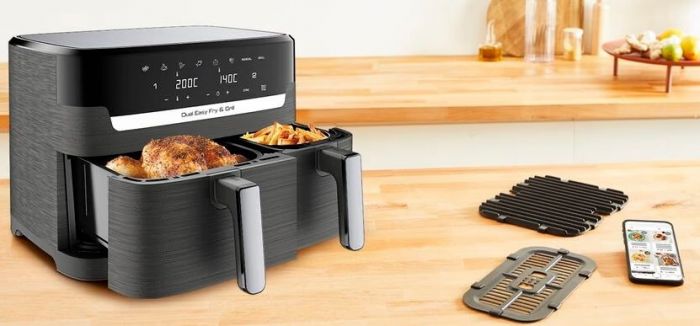 Мультипіч Tefal Dual EasyFry&Grill AirFryer, 2700Вт, чаша-5.2+3.1л, сенсорне керув., 2 чаши, гриль, пластик, чорний