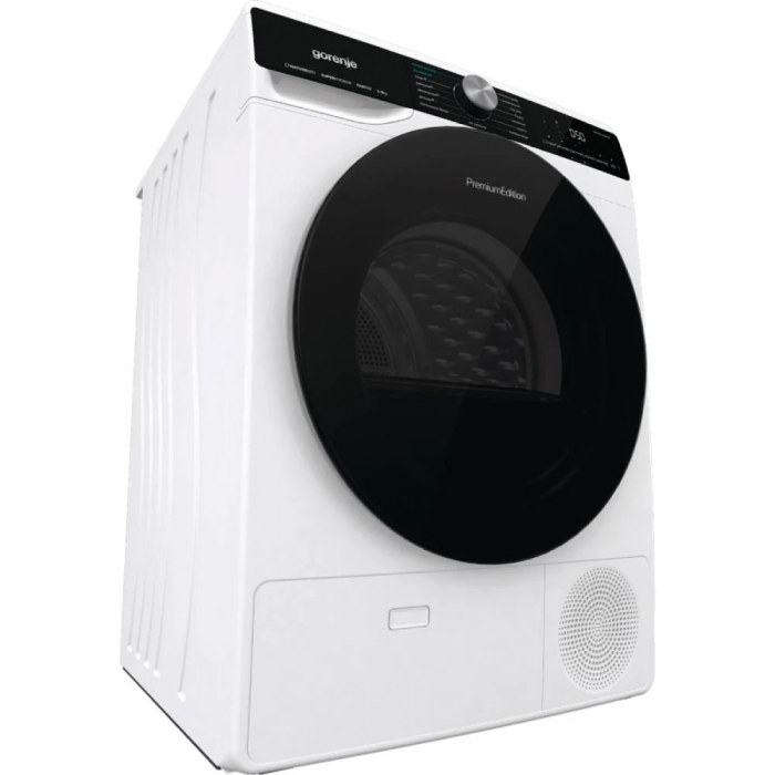 Сушильна машина Gorenje тепловий насос, 9кг, A++, 60см, дисплей, 15 програм, підсвітка барабану, білий