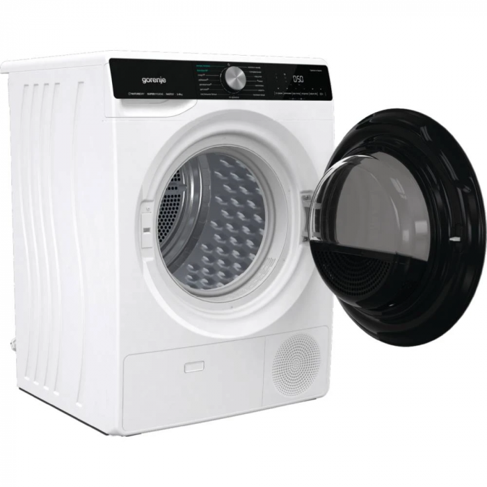 Сушильна машина Gorenje тепловий насос, 9кг, A++, 60см, дисплей, 15 програм, підсвітка барабану, білий