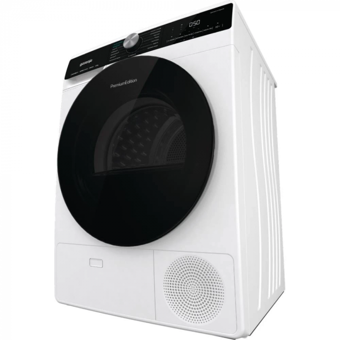 Сушильна машина Gorenje тепловий насос, 9кг, A++, 60см, дисплей, 15 програм, підсвітка барабану, білий