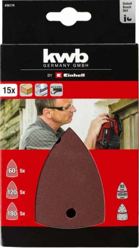 Шліфувальний папір трикутний Einhell Q-STICK KWB, 150x150x100мм, 15шт