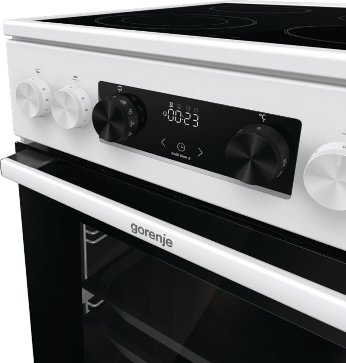 Плита Gorenje електрична склокерамічна, 70л, 60x60см, дисплей, приготування з паром, програматор, білий