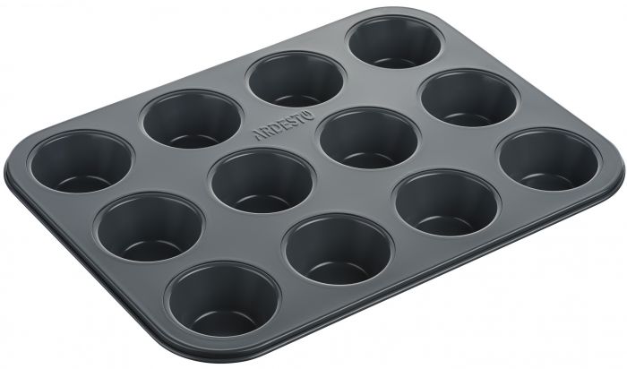 Форма для випікання мафінів Ardesto Tasty baking, 35х26.5х3см, 12шт, вуглецева сталь, сіро-блакитний