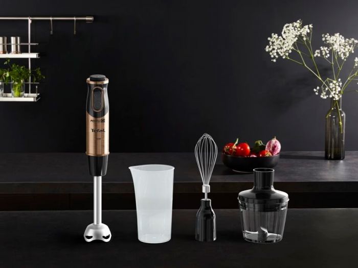 Блендер Tefal заглибний Quickchef 1000Вт, 3в1, чаша-800мл, чопер-500мл, турборежим, чорно-бронзовий