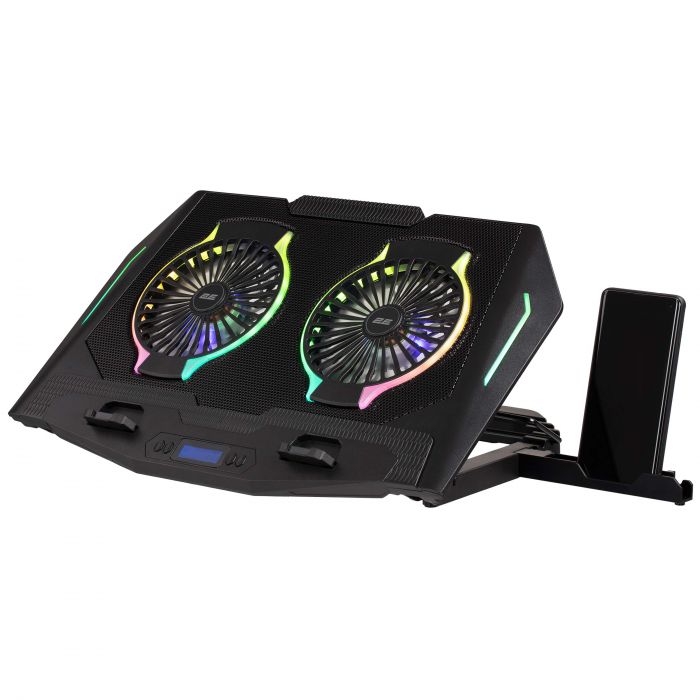 Підставка для ноутбука 2E GAMING CPG-006, до 17.3", 2xUSB-A, LCD/phone holder, RGB, чорний