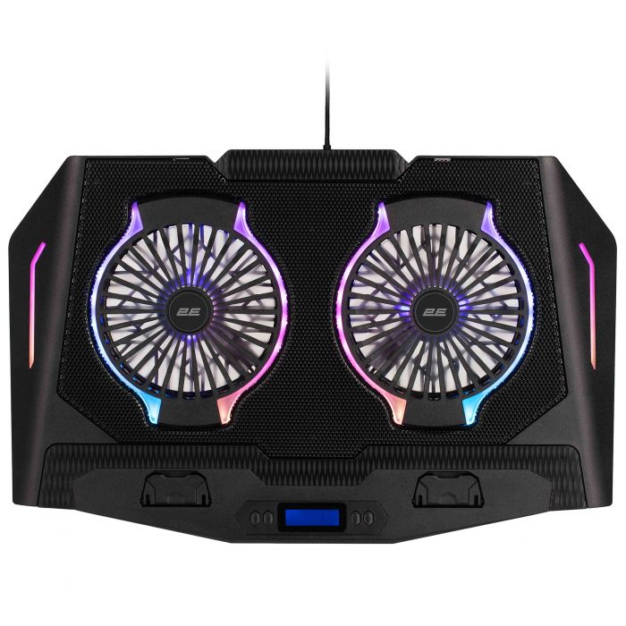 Підставка для ноутбука 2E GAMING CPG-006, до 17.3", 2xUSB-A, LCD/phone holder, RGB, чорний