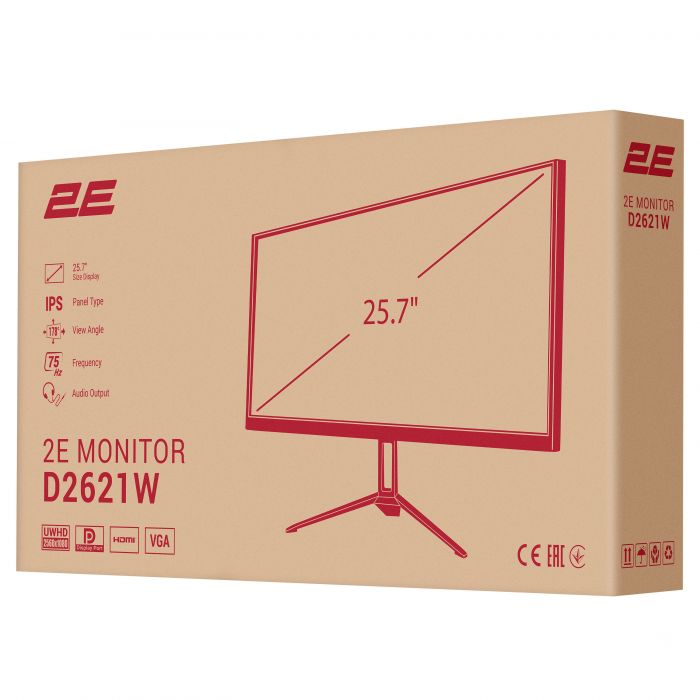 Монітор 2E 25.7" D2621W HDMI, DP, Audio, IPS, 2560x1080, 21:9, 75Hz, FreeSync, White