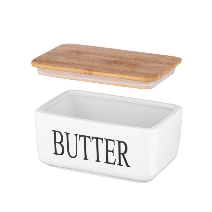 Маслянка ARDESTO Midori 16.5х10х8см, кераміка, бамбук, біла