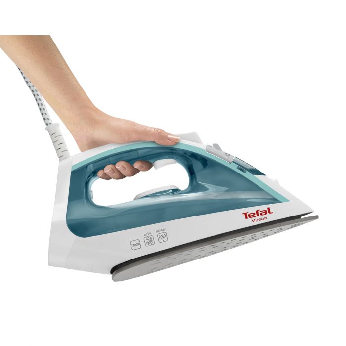 Праска Tefal Virtuo, 1800Вт, 200мл, паровий удар -80гр, постійна пара - 24гр, керам. підошва, біло-бірюзовий