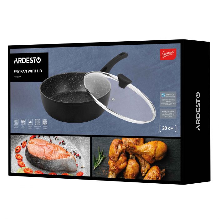 Сковорода глибока з кришкою ARDESTO Gemini Livorno, 28см, алюміній, чорний