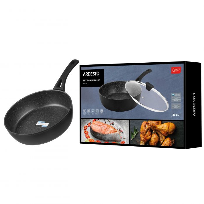 Сковорода глибока з кришкою ARDESTO Gemini Livorno, 28см, алюміній, чорний