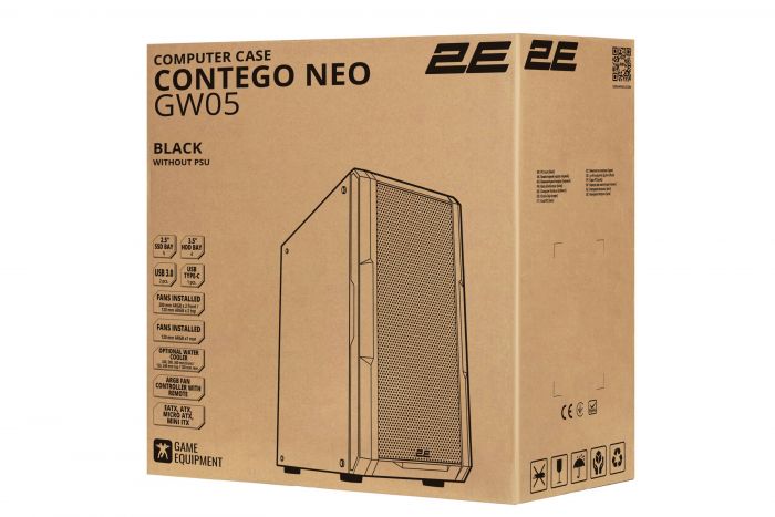 Корпус 2E GAMING Contego Neo GW05 без БЖ 2xUSB3.0, 1xUSBType-C, 2x200мм, ARGB, 3x120мм ARGB, VGA 380мм, LCS ready, контролер з пультом, TG Side Panel, EATX, чорний