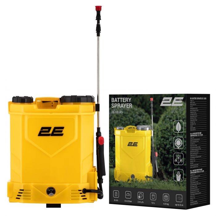 Обприскувач акумуляторний 2E AquaSpray 12LR 12л 12В 1х8А·год 4.5бар 2.9л·хв вольтметр 4.5кг