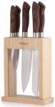 Набір ножів з блоком Ardesto Midori, 6 предметів, нержавіюча сталь, пластик, бамбук, коричневий