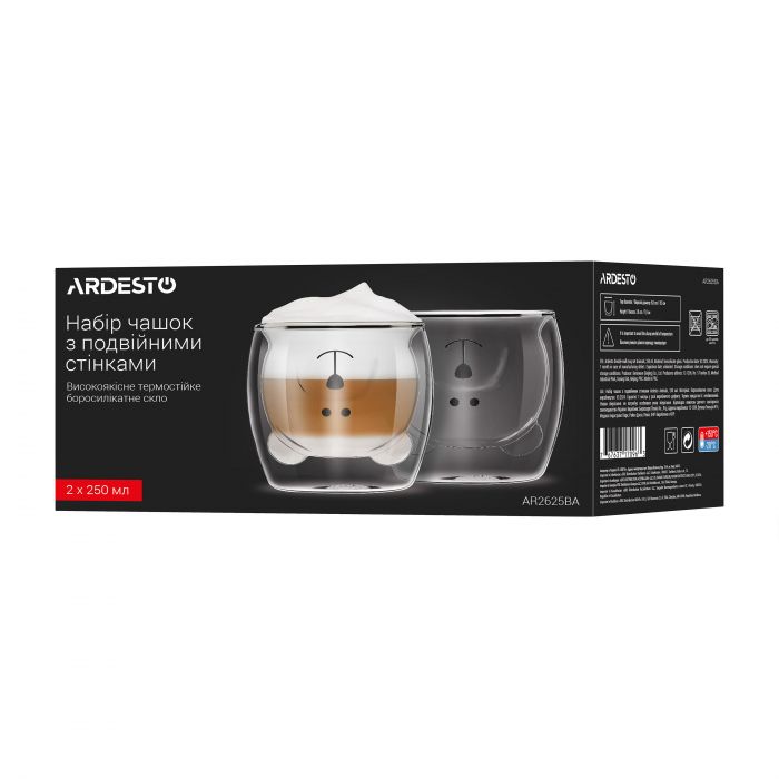 Набір чашок з подвійними стінками Ardesto Animals, 250мл, 2шт, боросилікатне скло, прозорий