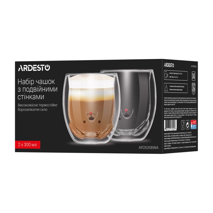 Набір чашок з подвійними стінками ARDESTO Animals, 300мл, 2шт, боросилікатне скло, прозорий