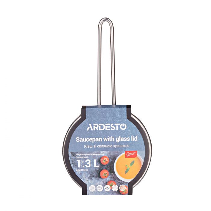 Ківш зі скляною кришкою ARDESTO Gemini Liguria, 1.3л, нержавіюча сталь