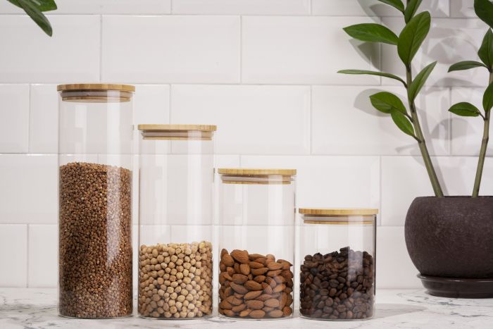 Банка для зберігання Ardesto Midori, 1300мл, скло, бамбук, кругла, прозорий