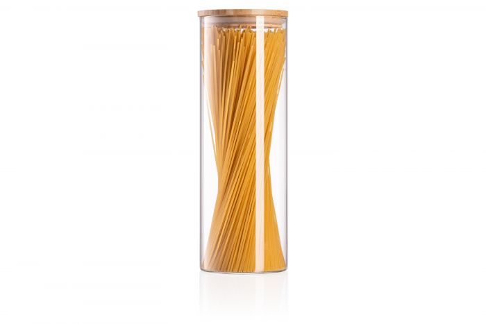 Банка для зберігання Ardesto Midori, 1300мл, скло, бамбук, кругла, прозорий