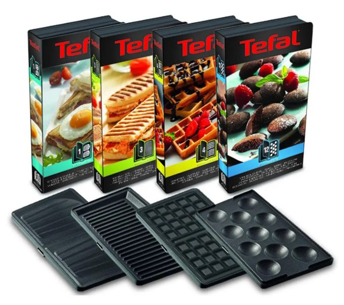 Мультимейкер Tefal Snack collection 700Вт, тефлон, 3 пластини, корпус-нержав.сталь/пластик, чорний