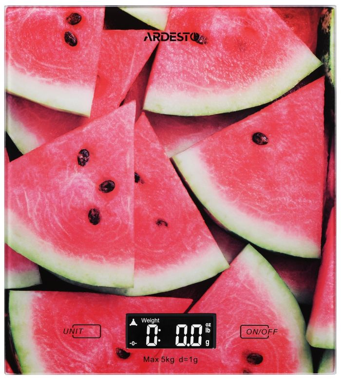 Ваги Ardesto кухонні Wаtermelon, 5кг, AAAx2 в комплекті, скло, багатокольоровий