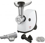 М'ясорубка Tefal HV4, 2000Вт, 2.3кг/хв, 3 решітки, насадка для ковбас, кеббе, томатів, пластик, біло-чорний